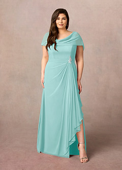Azazie Mary Mother of the Bride Dresses Aqua A-Line Side Slit Chiffon Dress image6