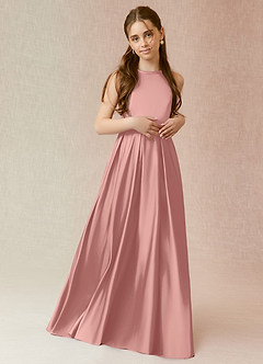 Azazie Arianthe Junior Rosette A-Line with Pockets Stretch Satin Dress image2
