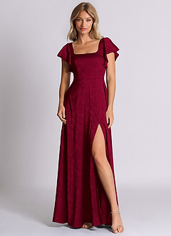 Azazie Bondi 신부 들러리 드레스 A라인 절하다 자카드 바닥 길이 드레스 image1