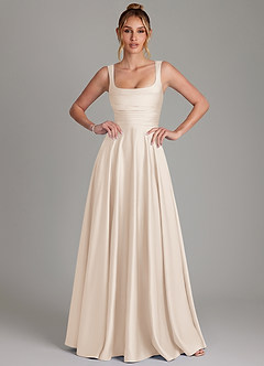 Azazie Azaria Bridesmaid Dresses White Alabaster A-Line Corset Stretch Satin Dress image1