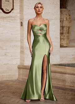 Aelina Menthe Verte Robe de bal en satin à corset découpé image5