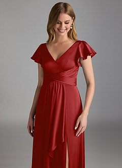 Azazie Omari Bridesmaid Dresses Pomegranate A-Line Stretch Satin Dress image4