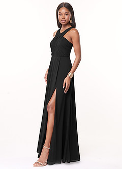 Azazie Brandie Vestidos de damas de honor Vestido de Negro de Chifón elástico de Corte en A con Plisado image3