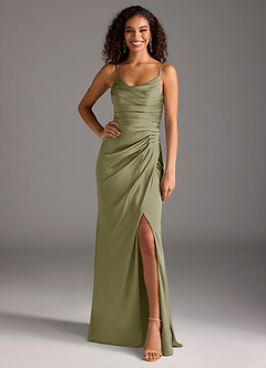 Azazie Deandra Bridesmaid Dresses Pistachio Mermaid Pleated Stretch Satin Dress image6
