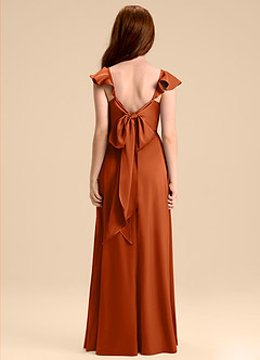 Azazie Everett Junior Abito A-Line in Raso Elasticizzato Fiocco Arancia Bruciata image2