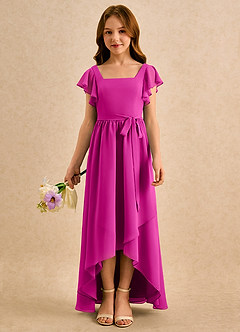 Azazie Milly Girls Formal Flower Girl Dresses Fuchsia A-Line Pleated Chiffon Dress image3