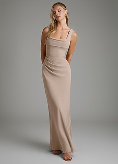Azazie Asa Bridesmaid Dresses Taupe Sheath Corset Chiffon Dress image6