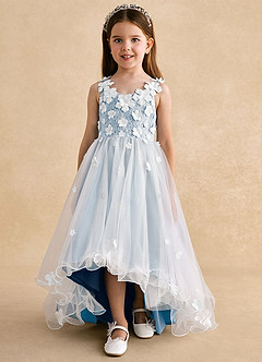 Azazie Celia Abiti da Ragazza di Fiori Abito A-Line in Tulle Pizzo Azzurro Polvere image7