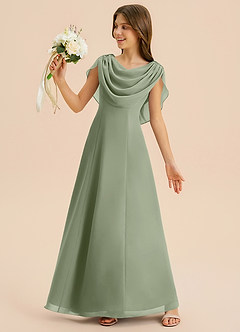 Azazie Lambie Junior Pistachio A-Line Pleated Chiffon Dress image5