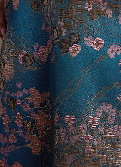 Azazie Yeshe Final Sale Matcha Green A-Line Pleated Floral Jacquard Dress image7