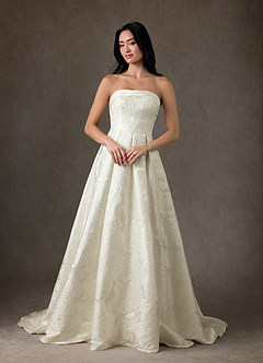 Azazie Desiree Wedding Dresses Antique White Ball-Gown Strapless Floral Jacquard Dress image1