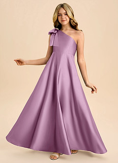 Azazie Penguin Junior Abito A-Line in Raso Elasticizzato Fiocco Glicine image1