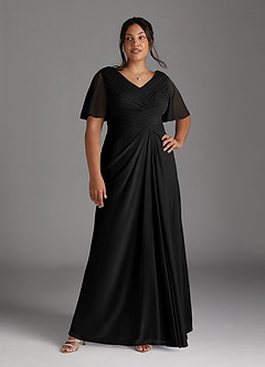 Azazie Emmeline Mother of the Bride Dresses Black A-Line V-Neck Pleated Mesh Dress image9