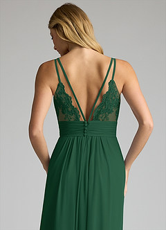 Azazie Maren Allure Bridesmaid Dresses Dark Green A-Line V-Neck Lace Chiffon Dress image2