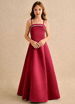 Azazie Izel Girls Formal Flower Girl Dresses Ivory Scarlet A-Line Pleated Matte Satin Dress image6