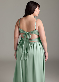 Azazie Zeya Bridesmaid Dresses Agave A-Line Pleated Stretch Satin Dress image23