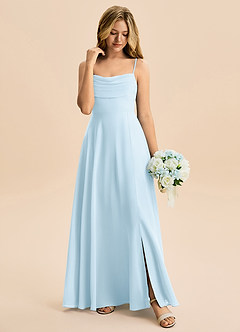 Azazie Bear Junior Sky Blue A-Line Pleated Chiffon Dress image3