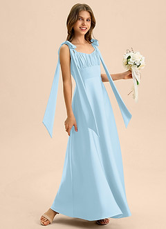 Azazie Halley Junior Abito A-Line in Raso Elasticizzato Fiocco Azzurro image5