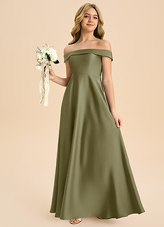 Azazie Sissy Junior Abito A-Line in Raso Elasticizzato a Spalla Scoperta Pistacchio image3