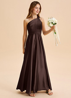 Azazie Charlize Junior Jurk van Stretch Satijn met A-Lijn Geplooid Ganache image3