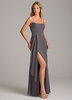 Azazie Tahlia Bridesmaid Dresses Steel Grey A-Line with Belt Chiffon Dress image3
