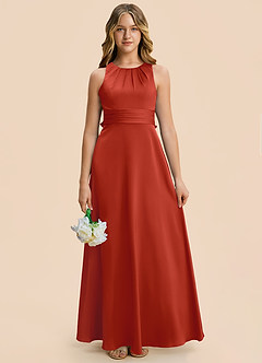 Azazie Christina Junior Vestido Óxido de Satén Elástico de Corte en A con Drapeado image3