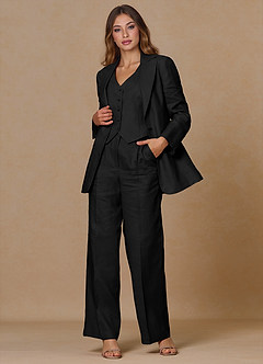 front Belicia Black 100% Linen 2-Piece Suit