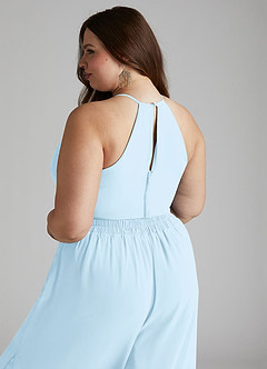 Azazie Kenzi Bridesmaid Dresses Sky Blue Pleated Chiffon Jumpsuit image10