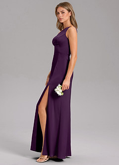 Azazie Feby Bridesmaid Dresses Grape A-Line One Shoulder Stretch Satin Dress image5