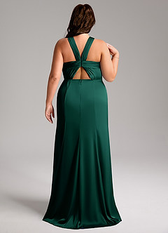 Azazie Rue Bridesmaid Dresses Emerald A-Line Pleated Stretch Satin Dress image9