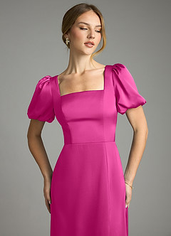 Azazie Fyona Bridesmaid Dresses Fuchsia A-Line Pleated Stretch Satin Dress image6