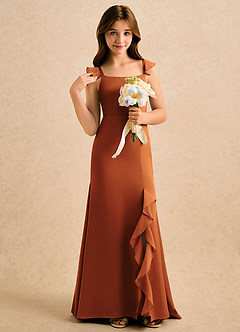 Azazie Novalie Girls Formal Blumenmädchenkleider Meerjungfrau-Linie Schleifen Stretch-Satin Kleid Kanel image5
