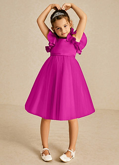 Azazie Kaeya Flower Girl Dresses Fuchsia A-Line Bow Tulle Dress image3