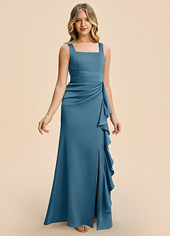 Azazie Adrienne Junior Bermuda Sheath Pleated Stretch Satin Dress image6