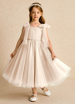 Azazie Dori Robe Demoiselle D'honneur Fillette Robe Trapèze en Tulle Rayé Albâtre Blanc image2
