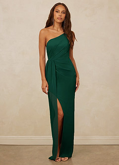 Christian Siriano Bridal for Azazie 1003 Bridesmaid Dresses Emerald Sheath One Shoulder Chiffon Dress image1