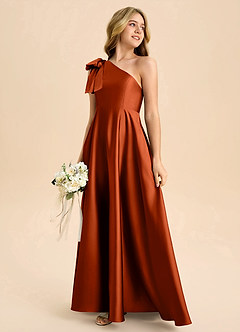 Azazie Penguin Junior Abito A-Line in Raso Elasticizzato Fiocco Paprika image6