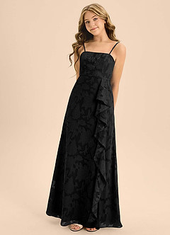 Azazie Kaylee Junior Black A-Line with Belt Floral Burnout Dress image5