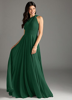 Azazie Charlize Bridesmaid Dresses Dark Green A-Line One Shoulder Chiffon Dress image3