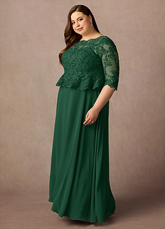 Azazie Averie Abiti per la Madre della Sposa Abito A-Line in Chiffon con Scollo a Barca e Paillettes Verde Scuro image11