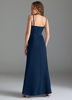 Azazie Maci Junior Dark Navy Mermaid Pleated Stretch Satin Dress image5