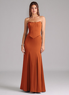 Azazie Ximena Bridesmaid Dresses Cinnamon Mermaid Corset Stretch Satin Convertible Dress image3