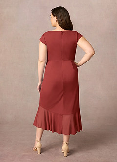Azazie Renetta Mother of the Bride Dresses Rust Sheath V-Neck Pleated Mesh Dress image10