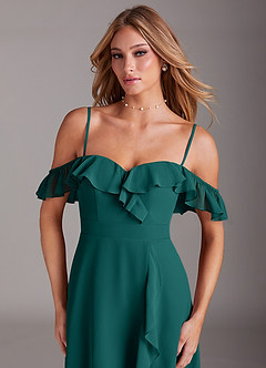 Azazie Lyra Bridesmaid Dresses Peacock A-Line Chiffon Convertible Dress image2