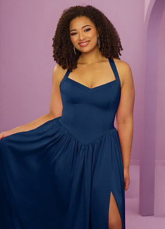 Barbie ♥ Azazie Bridesmaid Dresses Dark Navy A-Line with Pockets Stretch Satin Dress image13