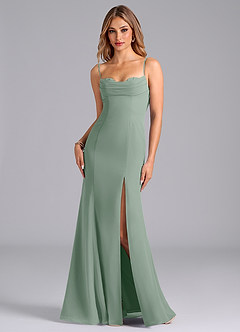 Azazie Wynni Bridesmaid Dresses Silver Sage Mermaid Corset Chiffon Dress image1