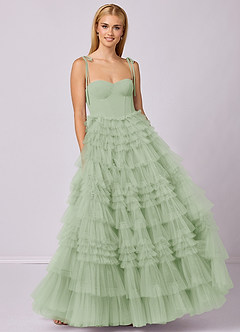 Barbie ♥ Azazie Abiti da Damigella Abito A-Line in Tulle Scollo a Cuore Verde Salvia image4