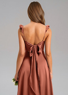 Azazie Everett Bridesmaid Dresses Clay A-Line Stretch Satin Dress image7