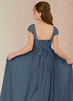 Azazie Silvermist Junior A-Linie Plissee Chiffon Kleid Neptunblau image7