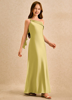 Azazie Almond Girls Formal Jurken voor bloemenmeisjes Kokerjurk Jurk van Stretch Satijn One-shoulder Kanarie image5